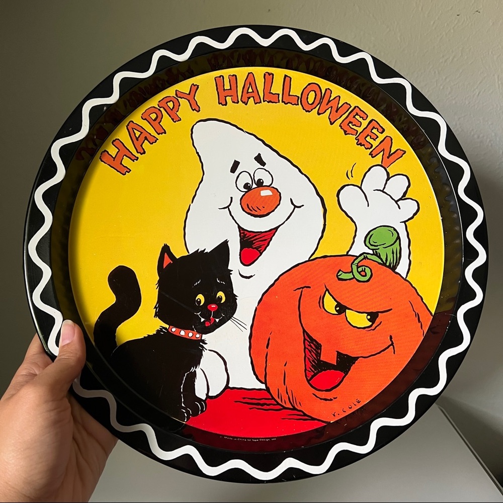 Halloween Vintage tin plate, cartoon ghost pumpkin black cat